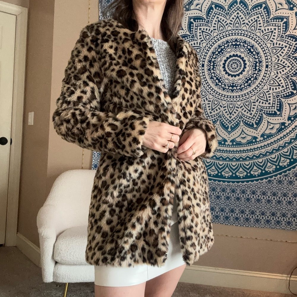 Leopard Print Faux Fur Coat